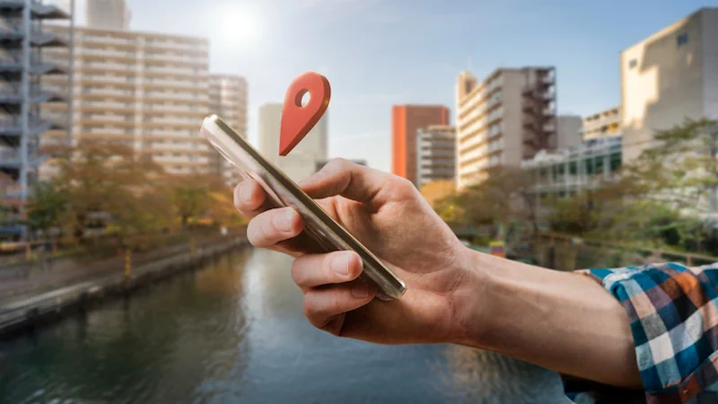 A man with an Android phone in his hands sharing his location